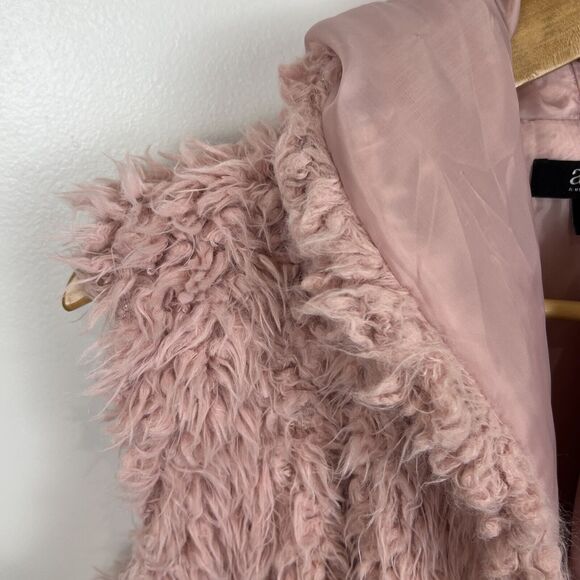 A.N.A. Womens Pink Faux Sheep Fur Hooded Jacket Vest Pockets Cozycore Large Coat - Picture 7 of 16
